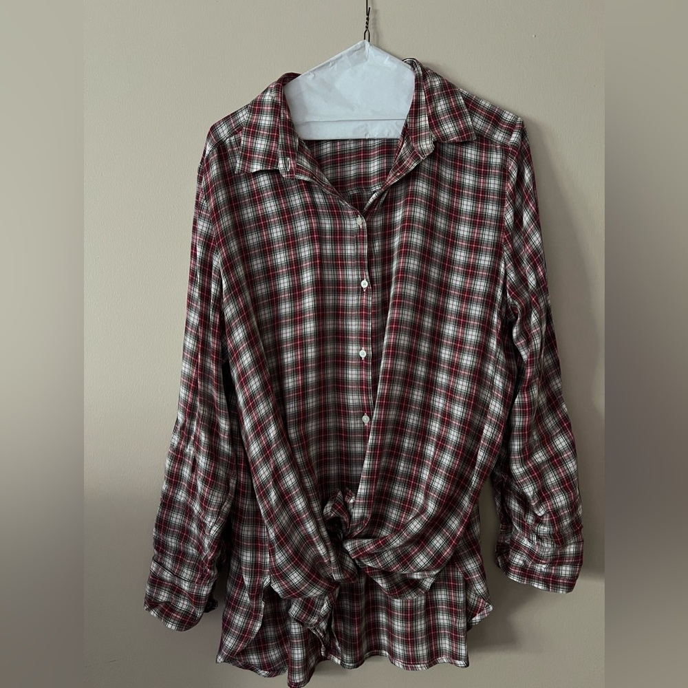 LOFT Red and Black Plaid Top